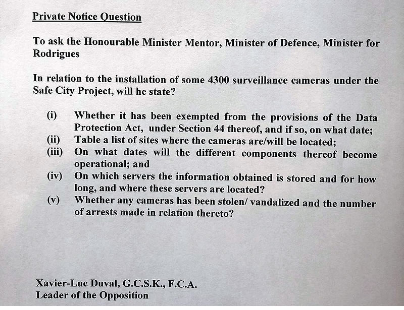 Private Notice Question du 20 mai 2019