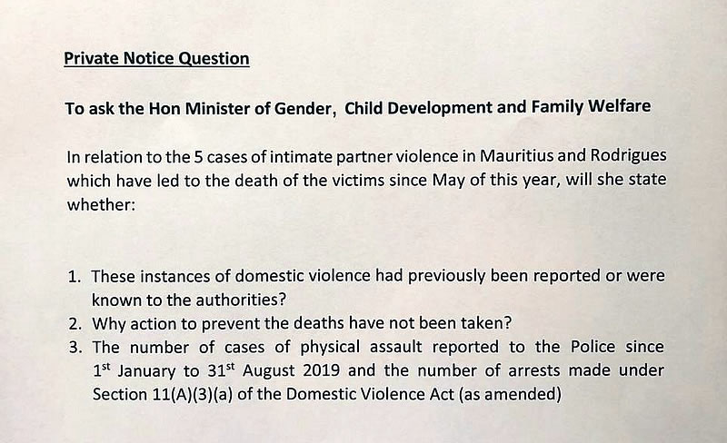 Private Notice Question sur Domestic Violence.
