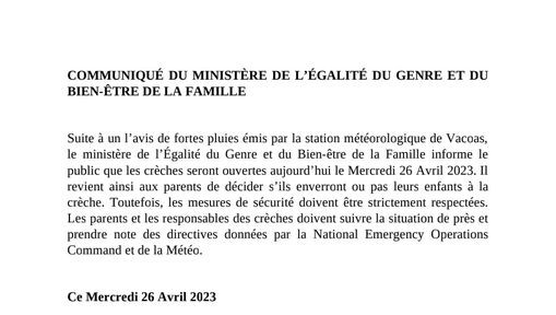 Communiqué - Ministry of Gender Equality and Family Welfare